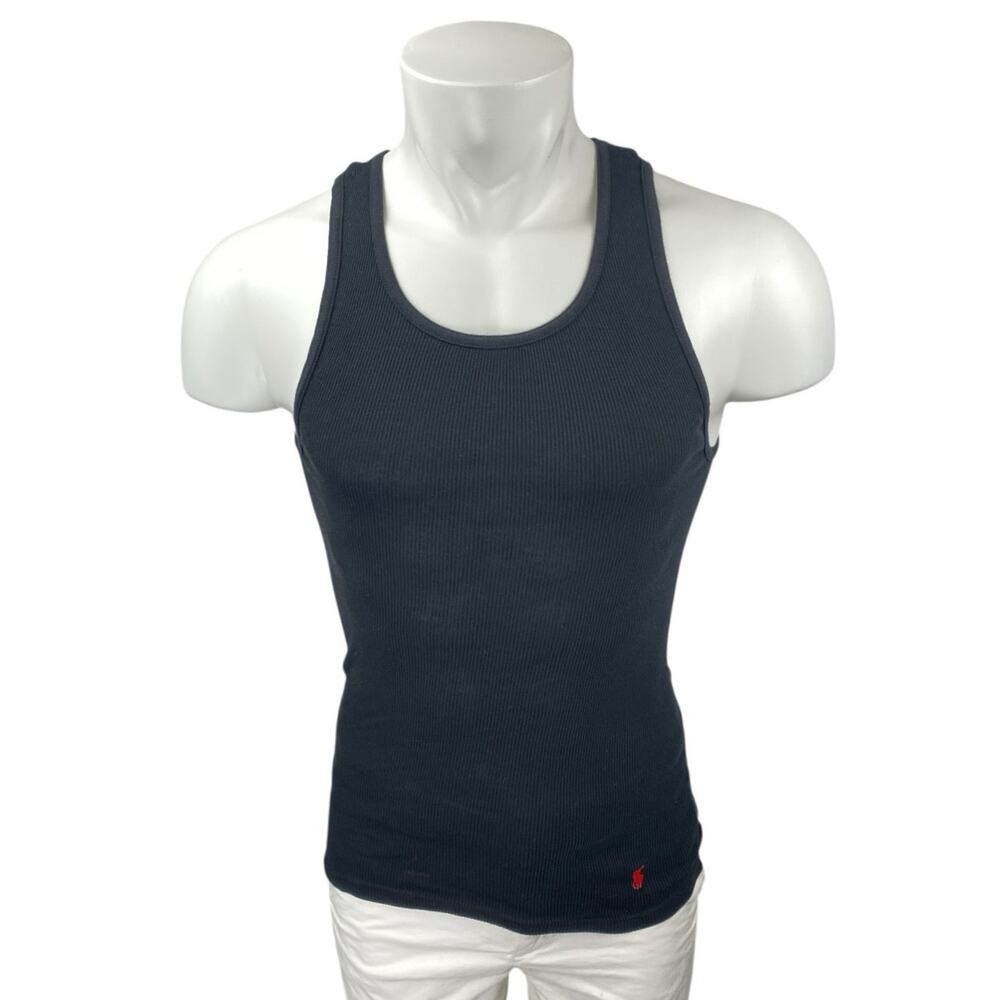Polo Ralph Lauren Men's Black Ribbed Knit Logo Stretch Classic Tank Top Size S